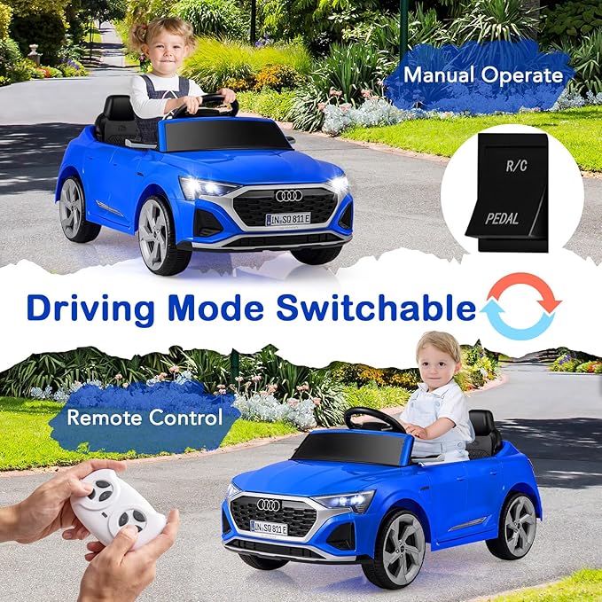 Licensed Audi SQ8 Ride on Car by OLAKIDS, 12V Kids Electric Vehicle with Remote Control, Toddlers Battery Powered Toy with 3 Speeds, Wheels Suspension, Music (Blue)