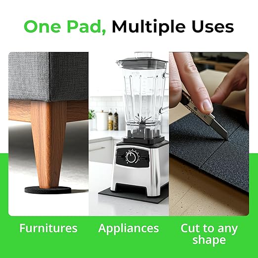 XCEL Anti Vibration Pads Furniture Pads Self Stick Versatile Adhesive Foam Rubber Pads Sheets for Appliances and Furniture, Neoprene Foam Pads Adhesive (6 in x 6 in x 1/8 in, Black - Adhesive, 8)
