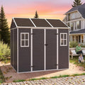8x7 FT Outdoor Storage Resin Shed with Floor,Waterproof Plastic Garden Bike Shed with Lockable Door, Sloped Roof, Vents & Windows, Easy Assembly Tool Shed for Lawn, Backyard, Patio, Black