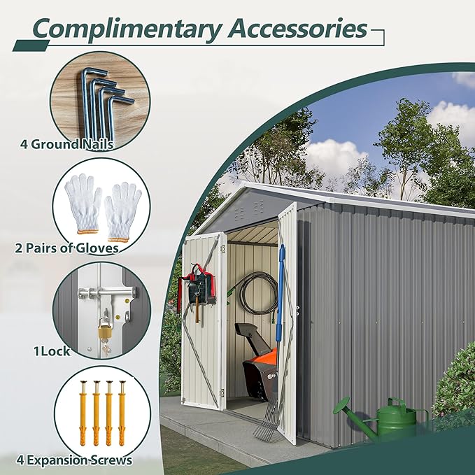 10x10 FT Outdoor Storage Shed, Large Metal Tool Sheds with Updated Frame Structure and Lockable Doors, Garden Shed for Backyard Garden Patio Lawn