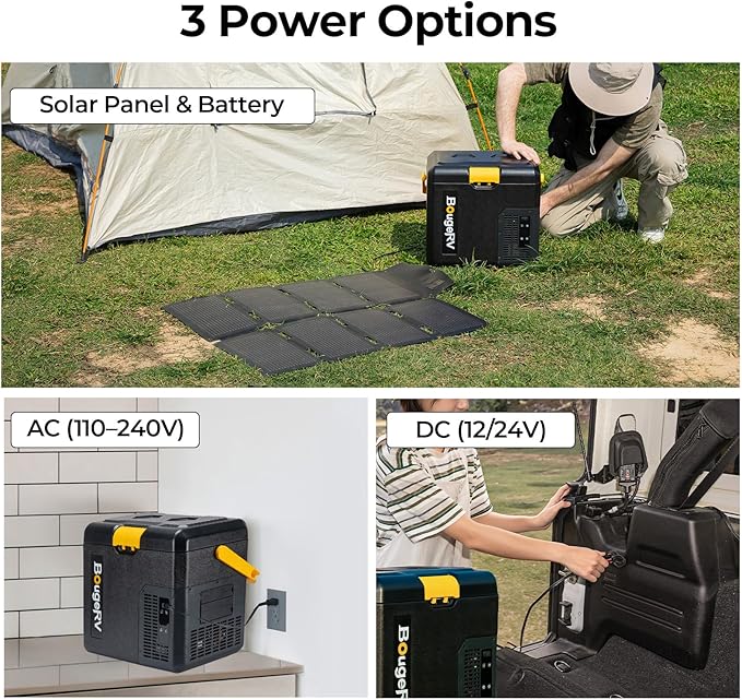 BougeRV CRH 12 Volt Refrigerator, 19QT Car Fridge, Car Refrigerator, 18L Portable Freezer, -4~68℉, 12/24V DC, 110~240V AC, Ideal for 2 People, Road Trips, Truck, Camping (Battery Not Included)