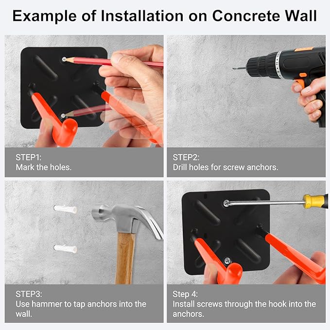 Steel Garage Storage Hooks Wall Tool Organizer, 12.4 Inch Garage Hook Heavy Duty Utility Storage Hangers Orange for Ladders, Chairs, Garden Tools, Set of 4