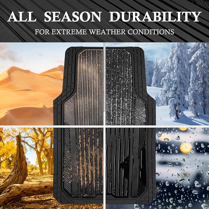CAR PASS Heavy Duty Sporty Rubber Car Mats, Deep Dish All Weather Car Floor Mats Full Set, Waterproof Anti-Slip Automotive Matts Rugs Trim to Fit for Most Sedans SUVs Vans, All Black