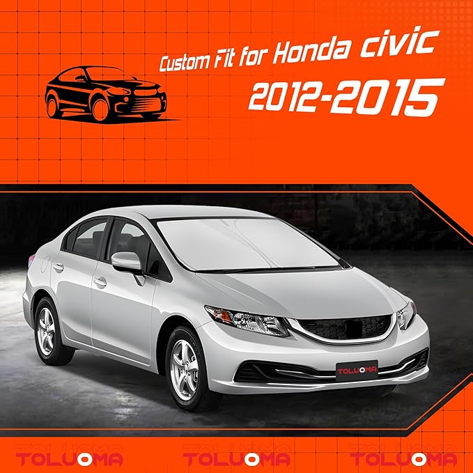 Custom Fit Windshield Sun Shade for Honda Civic 2012-2015 - Full Coverage, 210T Reflective Fabric, Double-Layer Design - Blocks 99% UV Rays, Keeps Car Cool, Easy to Install and Store