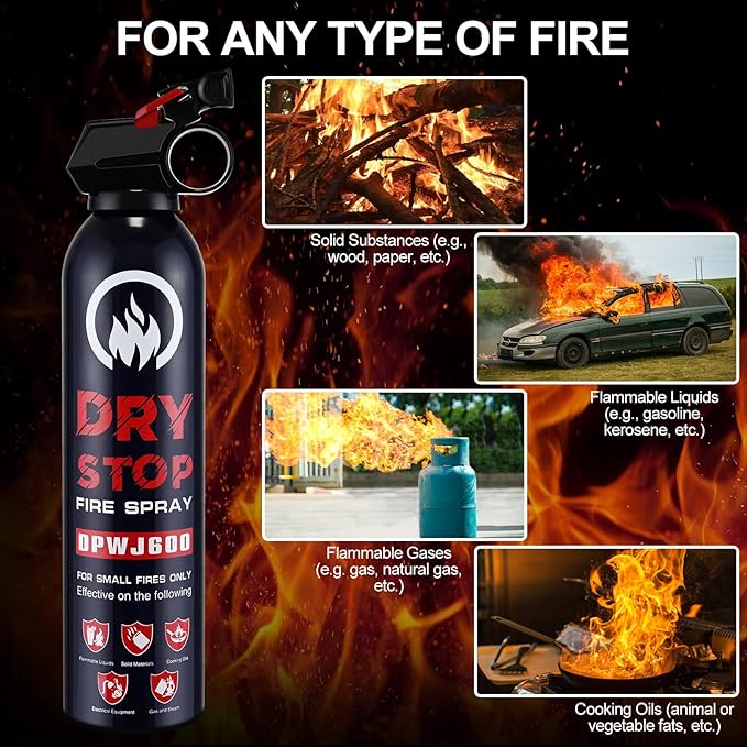 2Pack Dry Stop Fire Spray for Home - Auto Fire Extinguisher for Truck Vehicle, 600g Dry Chemical Powder A B C Fire Extinguisher for Kitchen, Car, Boat, Marine, Portable Use (2 Blue)