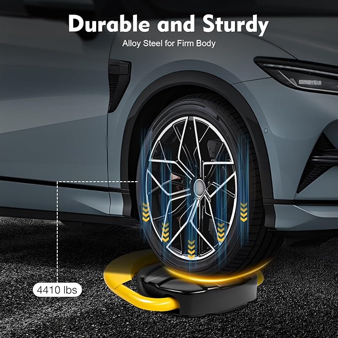 65.6FT Automatic Remote Control Parking Spot Lock, Yellow Parking Barrier Waterproof, Parking Spot Blocker with 180 ° Rotating Rocker Arm, Withstand Up to 4410 lbs(Battery Not Included)
