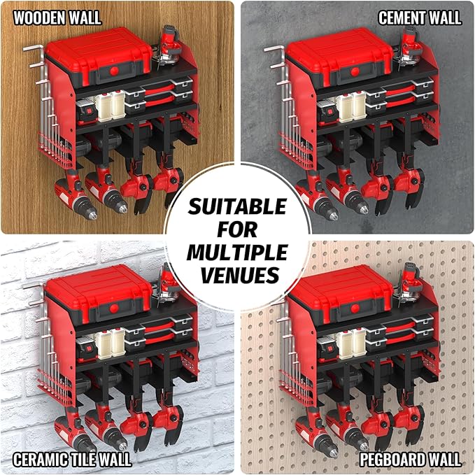 Power Tool Organizer Wall Mount, Utility Racks 3 Layers Storage Rack, Mini Chainsaw, Screwdriver, Drill Bit, Heavy Duty Iron Garage Tool Organizer Storage for Workshop Shed Pegboard Basement