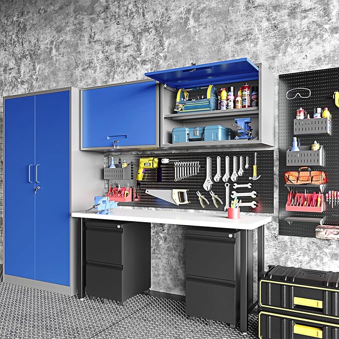 Metal Wall-Mounted Storage Cabinet Tool Chest - 22" H Steel Garage Cabinet With Lockable Door - Utility Trailer Rack Assembly Required