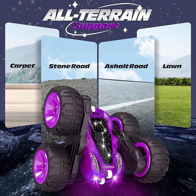 Tecnock Remote Control Car for Kids, 2.4GHz RC Cars with USB-C Easy Charging, 4WD Double Sided 360° Rotates and Flips RC Stunt Car, Toys Gift for Boys and Girls