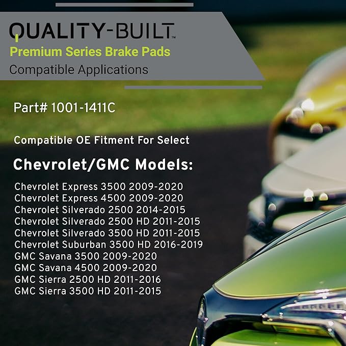 Premium Ceramic Front Brake Pads (1001-1411C) Compatible with Chevrolet Silverado 2500 HD 2011, Silverado 3500 HD 2011, GMC Sierra 2500 HD 2011, Sierra 3500 HD 2011