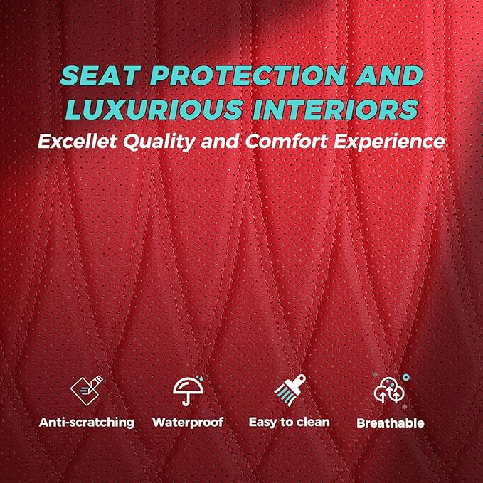 Seat Covers for Honda Civic Sedan LX 2016 2017 2018 2019 2020 2021, Faux Leather Car Seats Cover Full Set (Rear Row Solid & No Folding Backrest)-RED