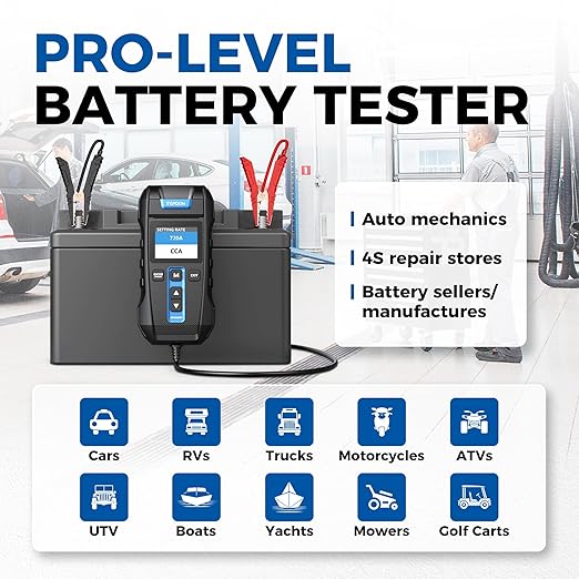 Car Battery Tester 12V 24V 100-2000CCA Lead-Acid Battery, TOPDON BT300P Alternator Tester, Load Tester, with Built-in Printer, Spark Free Metal Clamps, Automatic Reverse Polarity Protection