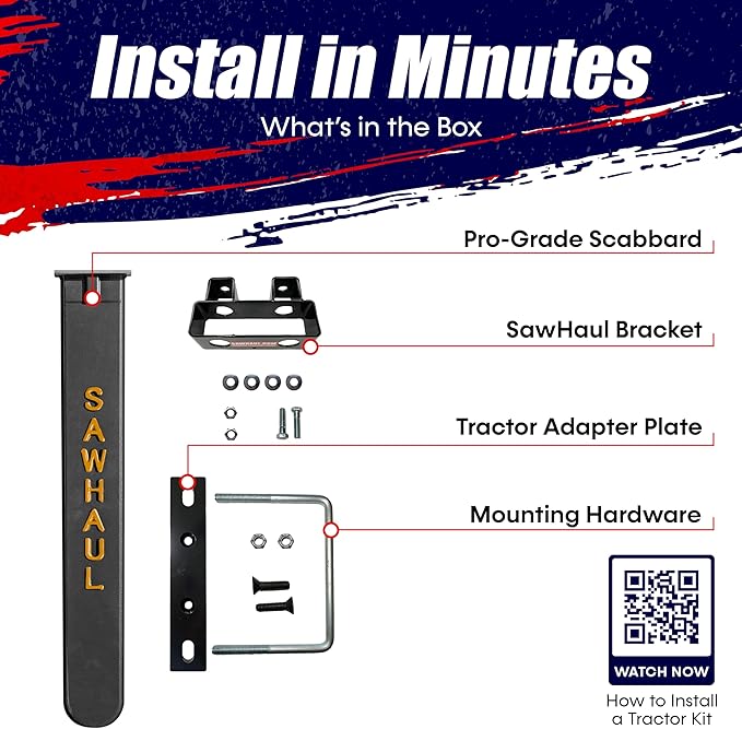 SawHaul Universal Tractor Chainsaw Holder - Made in Kansas USA - Fixed Mount Chainsaw Carrier (36" Orange) Compatible w/All Brands