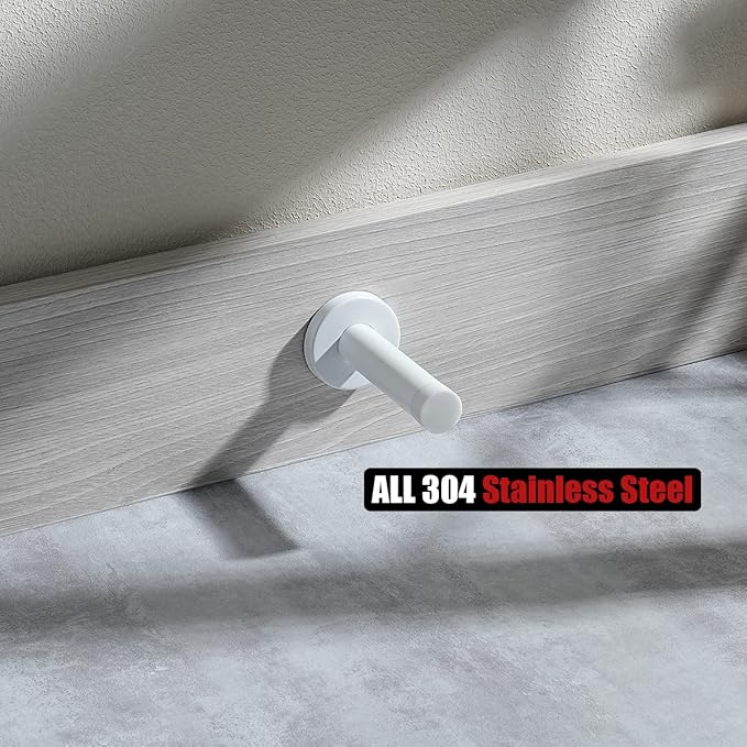 JQK Door Stopper White, 304 Stainless Steel Thicken 1mm Sound Dampening Door Stop Bumper Wall Protetor 2 Pack, DSB5-WH-P2