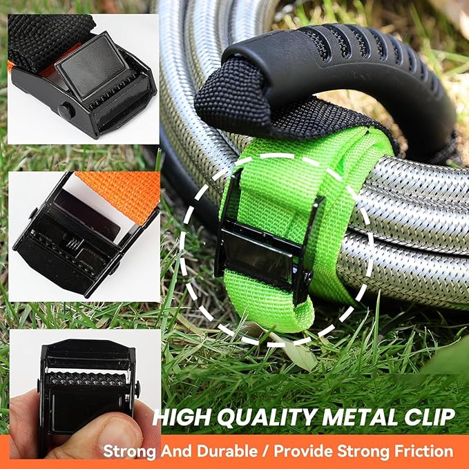 Heavy Duty Storage Straps with Handle and Easy Adjustable Steel Black Lock Slider Buckles,Extension Cord Strap for Cords Pool Hoses Ropes and Garden Hose (2 Pack)