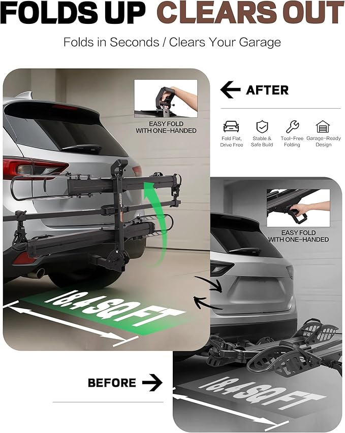 E-Bike Rack with Ramp, Hitch 2 Bike Rack, 200 lbs Capacity Electric Bike Carrier, Foldable Platform Mount for Cars, Trucks, SUVs, Minivans, Up to 5-Inch Fat Tire for 2'' Receiver