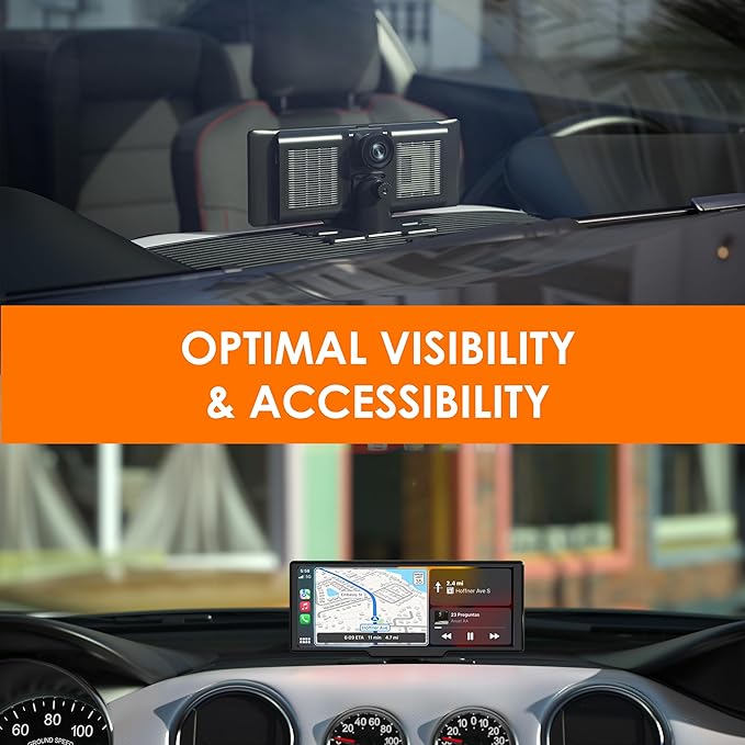 CPDuo Pro - 10.26" 4K Dash Cam with Wireless CarPlay & Android Auto, Touchscreen, GPS, Bluetooth, WDR, Night Vision, 170° Wide, Parking Mode
