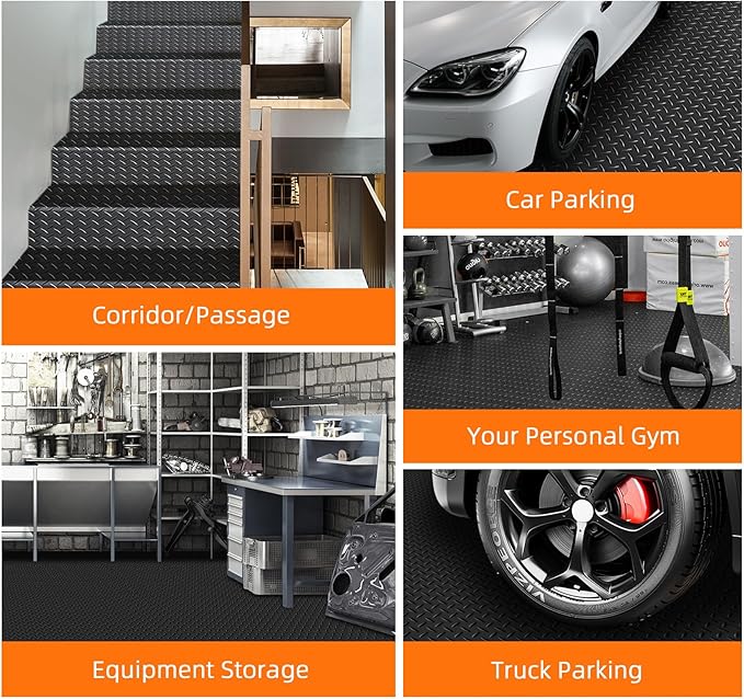 Nisorpa 16'5'' x 3'4'' Diamond Plate Flooring Roll, Rubber Garage Floor Mat, Non-Slip Floor Protector Rolls for Garage Under Car Warehouse Industry