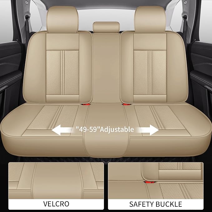 Car Seat Covers Full Set, Black Seat Cover for Cars Compatible Airbag, Easy Install Luxury Leather Automotive Seat Covers with Lumbar Support, for Car, Truck, SUV, Beige