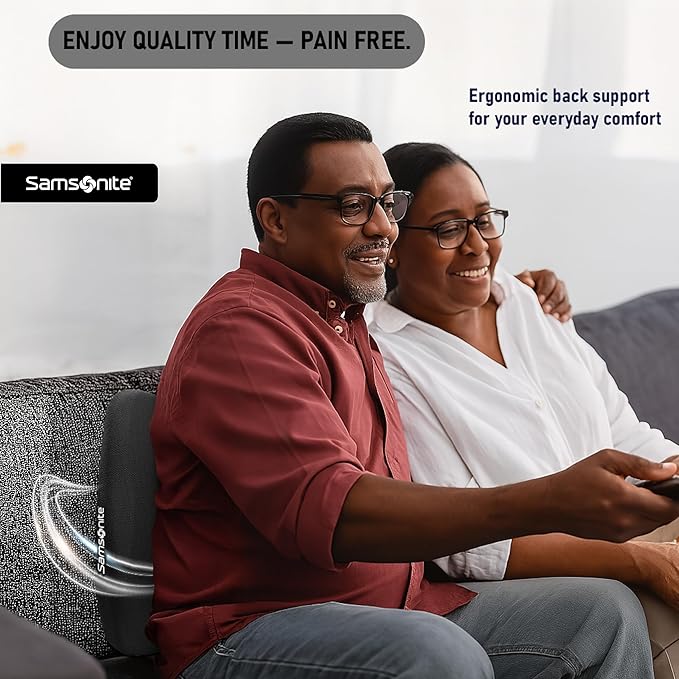 Samsonite Lumbar Support Pillow for Office Chair and Car Seat - Memory Foam Pillows Car Lumbar Support Brace, Lumbar Support Pillow for Car & Low Back Pain Relief, Black