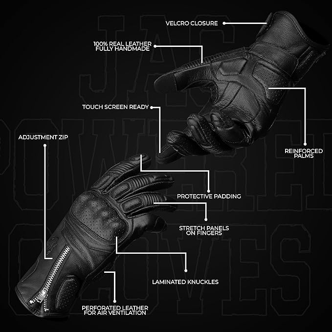 J.A.G. Motorcycle Gloves - Premium Leather Perforated Motorcycle Gloves for Men with Knuckle Protection | Touchscreen Motorbike Riding Gloves