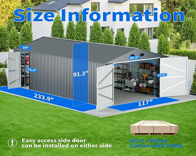 10x20 Metal Shed, Metal Garage Building with 2 Lockable Doors, Prefab Garage Shed with 4 Air Vents, Large Sheds & Outdoor Storage Clearance, Car Sheds for Truck, Tool, Lawnmower, Dark Gray
