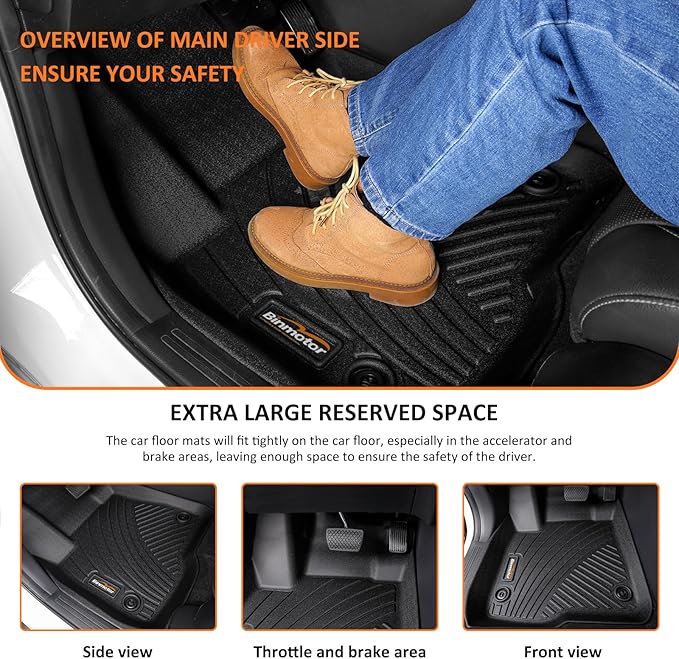 Binmotor-Floor Mats with Cargo Liner for Hyundai kona 2018-2023 & Kona N 2022 2023 (No Electric Model) SE | SEL | N Line | N | Limited Automotive Floor Liners Full Set-Black
