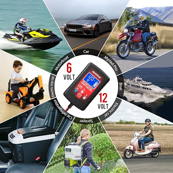 [3-Pack]1.75-Amp Car Battery Charger, 6V and 12V Smart Fully Automatic Battery Charger Maintainer, Trickle Charger, Battery Desulfator for Car, Lawn Mower, Motorcycle, Boat, Marine Lead Acid Batteries