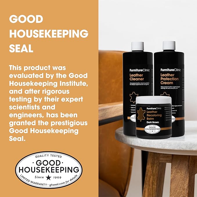 Furniture Clinic Leather Complete Restoration Kit | with Leather Recoloring Balm, Cleaner, 2-in-1 Protection Cream & Conditioner, Sponge, and Cloth | Repair Kit for Furniture (Red)
