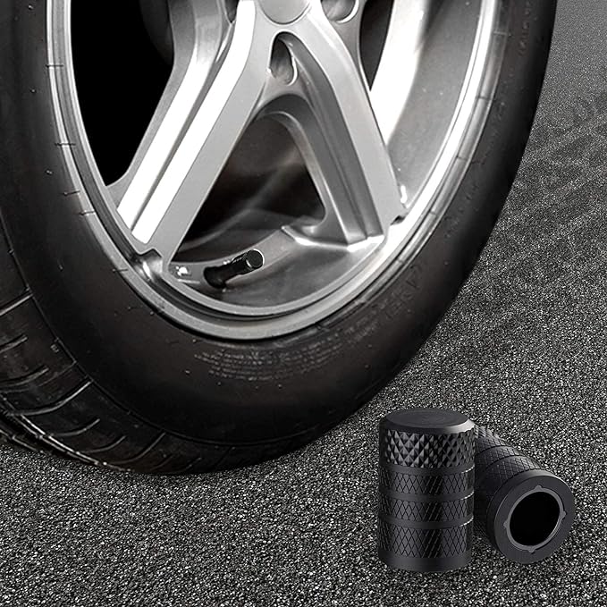 CKAuto Tire Valve Stem Caps, Black, 4 pcs/Pack, Anodized Aluminum Tire Valve Cap Set, Corrosion Resistant, Universal Stem Covers for Cars Trucks Motorcycles SUVs and Bikes