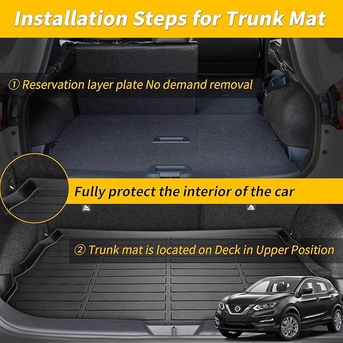 GINOWY-Floor Mats & Cargo Liner for Nissan Rogue Sport 2017-2022 (Cargo Tray in Upper Position) TPE All Weather Car Mats Non-Slip Trunk Mat Waterproof Rogue Accessories Mats Black