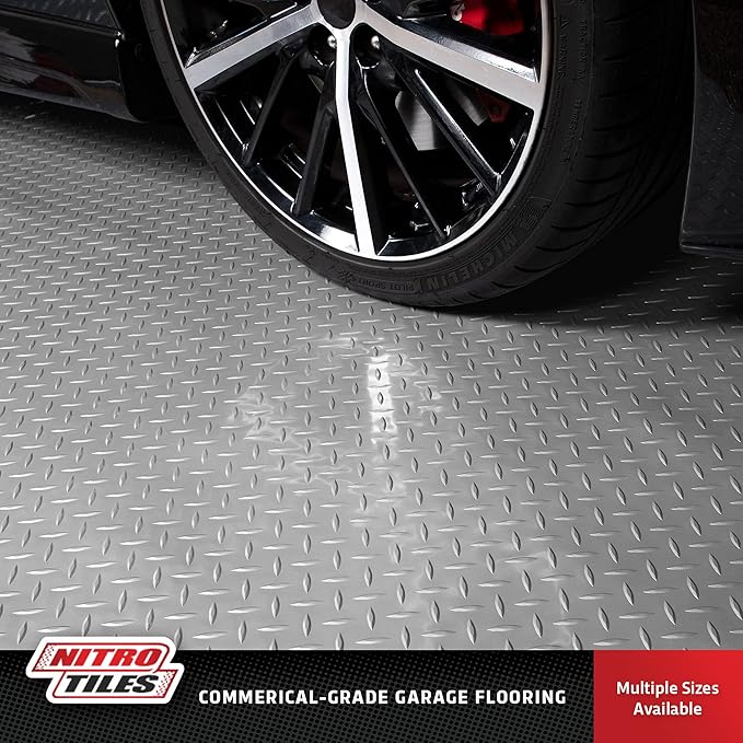 IncStores 2.5mm Thick Commercial-Grade Nitro Roll Garage Floor Mat | Flexible Vinyl Floor Mat for a Stronger and Safer Garage, Workshop, or Trailer | Diamond-Plate, Stainless Steel, 7.5' x 100'