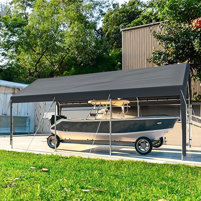 10x20ft Heavy Duty Carport with Removable Sidewalls,All Weather Carport Garage Party Tent Large Outdoor Canopy Storage Shed for Auto,Truck,Boat,Party (Grey)
