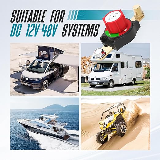 Battery Disconnect Switch, Hilictokt Top Post to Side Post Battery Switch 275A 12-48V Heavy-Duty Battery Disconnect Switch Battery Cut Off Switch for Car Vehicle RV and Boat (On/Off)