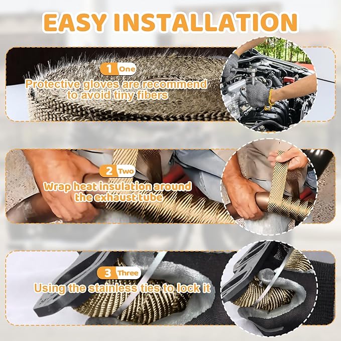 Exhaust Heat Wrap, Tooomplus 2'' x 16' Fiberglass Heat Shield Tape, Heat Wrap for Exhaust Pipes with 10pcs Stainless Steel Ties for Motorcycle Car Truck