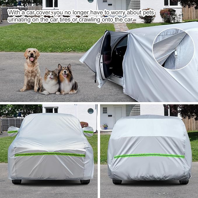 TUCAREST 6-Layers Premium Full Car Cover Hard Shell Zipper Design Waterproof All Weather Weatherproof UV Sun Protection Snow Dust Storm Resistant Outdoor with Straps (Fit for Sedan 178"- 189")