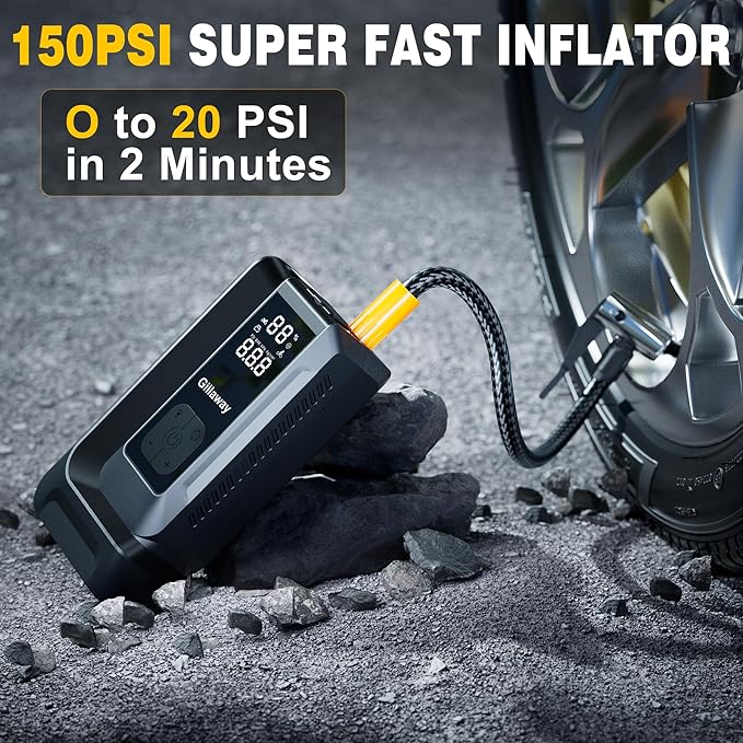 7-in-1 Jump Starter 4500A Car Jumper Starter Portable with 150PSI Tire Inflator, Battery Jumper Starter Portable Air Compressor, Flashlight, Power Bank