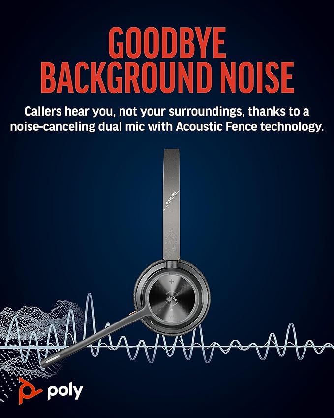 Poly Voyager 4320 UC Wireless Headset (Plantronics) - Stereo Headphones w/Noise-Canceling Boom Mic - Connect PC/Mac/Mobile via Bluetooth - Works w/Teams (Certified), Zoom, & More - Amazon Exclusive