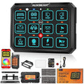 Auxbeam RGB 12 Gang Bluetooth Switch Panel AC-1200 w/165FT Long Range 433MHz Wireless Remote Control, Auto-Dimmable Panel w/Toggle Momentary Pulsed, Unique Patented Design Switch Pod Waterproof