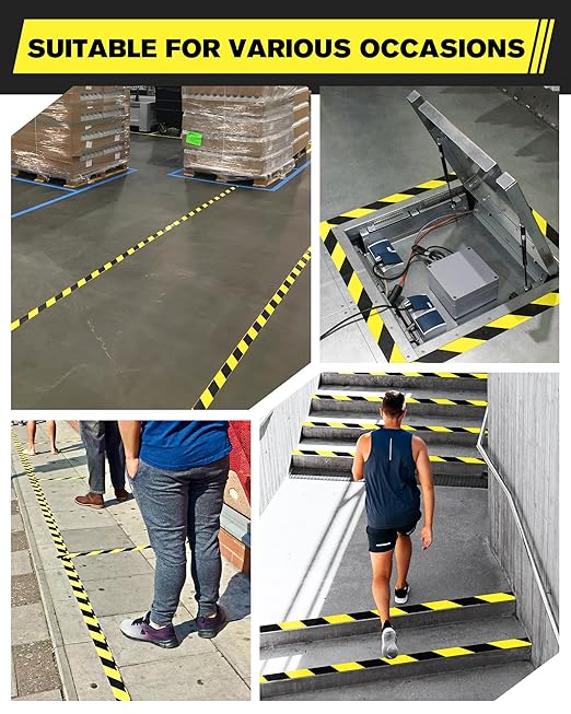Floor Marking Tape,2 INx108 FT Strong Adhesive Caution Tape,High Durability Warning Safety Tape for Indoor/Outdoor-Warehouses,Factories,Parking Lots,Retail Locations,Black&Yellow,1 Roll