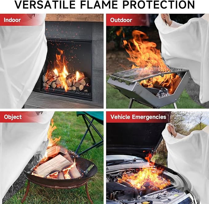 Fire Blanket Emergency for Home Kitchen - 40"x40" Fireproof Safety Protection Fiberglass Flame Retardant Blankets Survival Essential Kit for Outdoor Camping House Car Fireplace Grill BBQ - 2 Pack
