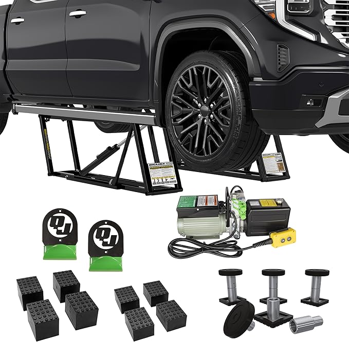 QuickJack Bundle - 8000TLX Portable Car Lift, Wall Hangers & SUV Adapters, ALI Certified, 8,000-lbs. Capacity, 110V Power Unit, Car Lift for Garage, Shop, & Mechanic