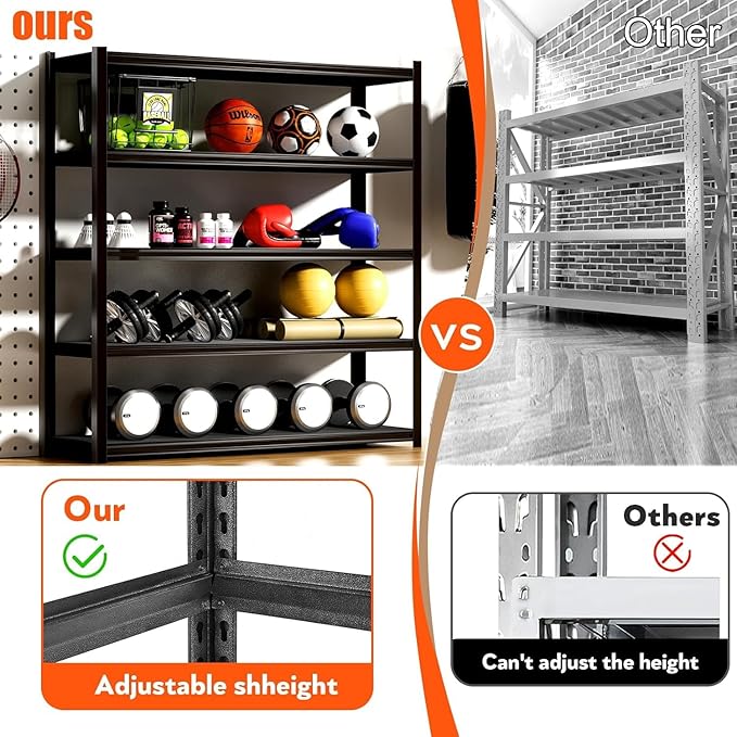 72" H Garage Shelving 2000LBS Heavy Duty Storage Shelves Adjustable 5 Tier Metal Shelves for Storage Garage Industrial Shelving Utility Racks,16" D x35.5 Wx72 H,Black