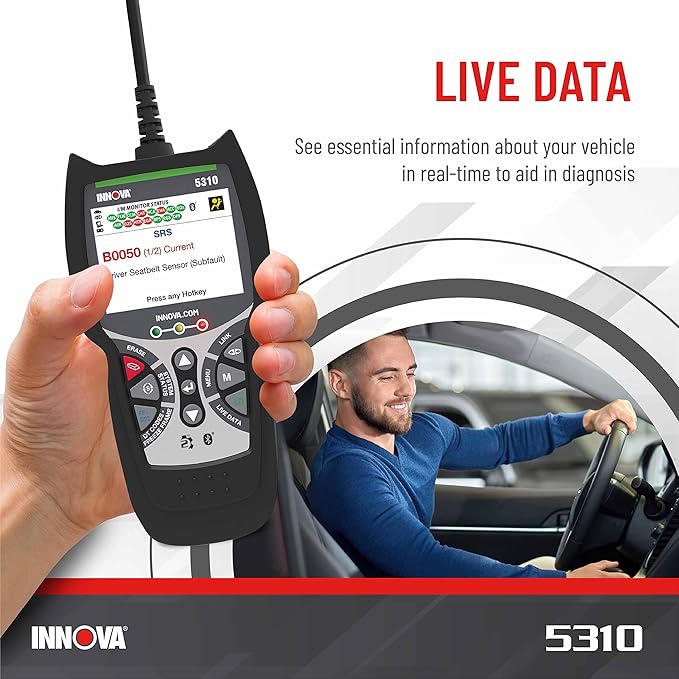 Innova 5310 OBD2 Scanner for ABS & Airbag (SRS) with Battery/Alt Test, Oil Light Reset, Live Data for 1996-2023 Vehicles, Accurate, Reliable, Easy to Use, iPhone & Android App Included