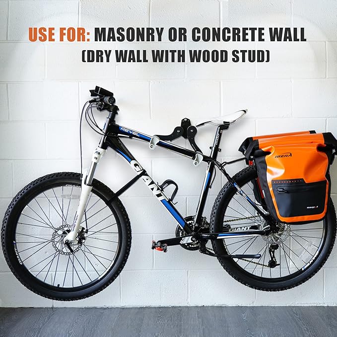 Ibera Bike Wall Mount - Secure Bike Storage up to 18kg with Adjustable Frame Holder & Soft Rubber Cradles - Garage Bike Rack for Road, MTB, Kids, Hybrid Bikes - Easy Installation & Space-Saving Design