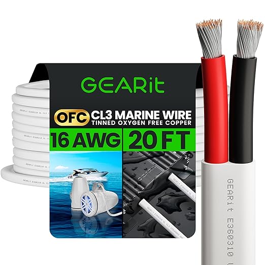 GEARit 16 Gauge Marine Wire, 16/2 AWG (20ft) Marine Grade Tinned Copper Oxygen Free, Duplex 2-Conductor Insulated Red & Black Electrical Cable for Boat, Automotive, RV, Camper, Trailer