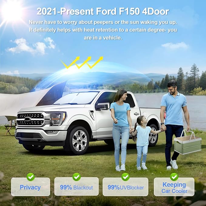 6pcs Car Window Shades for Ford F150 4Door 2021-Present Accessories,Windshield Side Rear Full Sunshade,Sun Visor UV Blocking, Privacy Protection and Blackout for Camping Outdoor