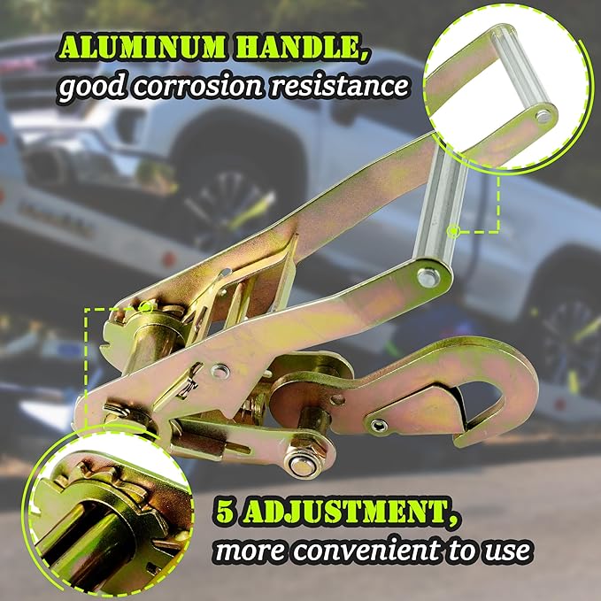 4 Pack Car Tie Down Straps for Trailers - 2" x 96" - 3,300 lbs Safe Working Load -Adjustable Wheel Straps for Hauling Cars.Green