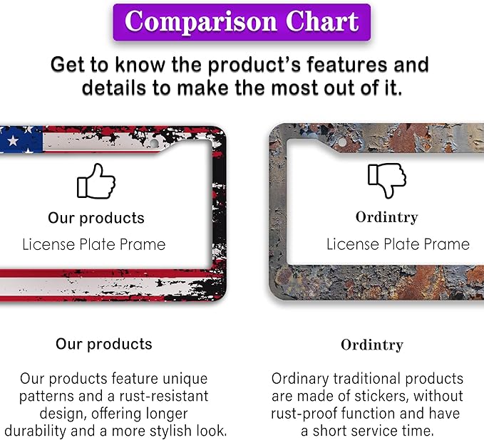 License Plate Cover Multicolor License Plate Frames Patriotic USA American Flag Aluminum Metal Car Accessory 2 Pack with Screw Covers Set