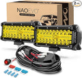 NAOEVO 7 Inch Yellow LED Light Bar, 240W 24,000LM Offroad Fog/Driving Lights LED Pods with 2 Leads Wiring Harness Kit, Spot & Flood Work for Truck Boat UTV ATV, 2-Pack (Yellow)